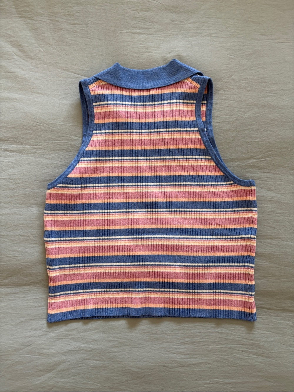 Marine Layer Ribbed Striped Polo Tank in Blue, Pink & Cream - Picture 2 of 5